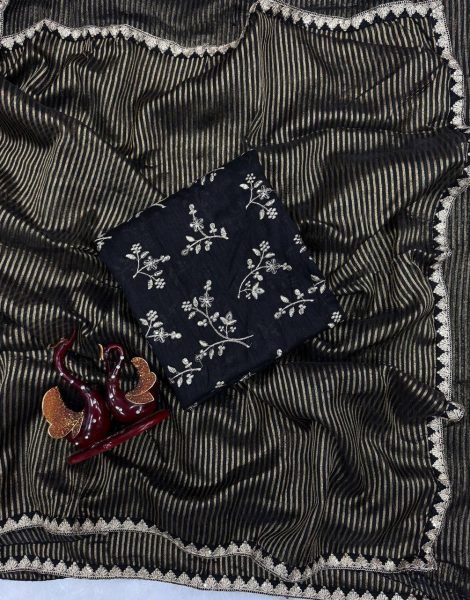 Designer Tissue Saree with Embroidered Blouse Inspired by Trisha Krishnan Embroidery Sarees Wholesale