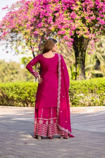Designer Trend In a Pink Wedding Wear Look Fancy Top-Dupatta and Fully Stitched Sharara Set Ready To Wear Collection