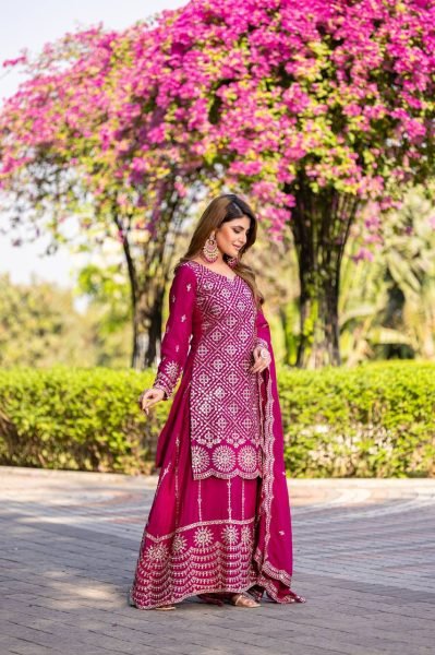 Designer Trend In a Pink Wedding Wear Look Fancy Top-Dupatta and Fully Stitched Sharara Set Ready To Wear Collection