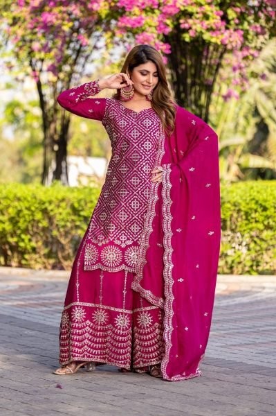 Designer Trend In a Pink Wedding Wear Look Fancy Top-Dupatta and Fully Stitched Sharara Set Ready To Wear Collection