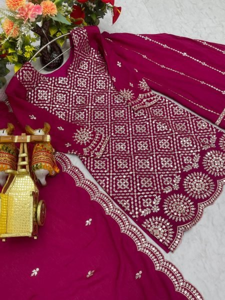 Designer Trend In a Pink Wedding Wear Look Fancy Top-Dupatta and Fully Stitched Sharara Set Ready To Wear Collection
