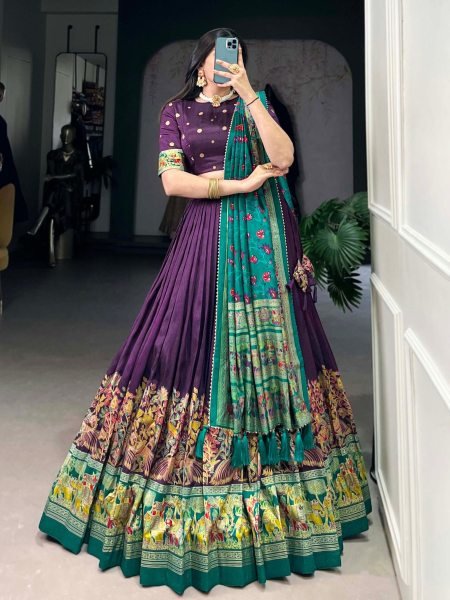 Designer Tussar Silk Lehenga Choli for Navratri | Printed and Foil Work Best Price from Surat  Lehenga