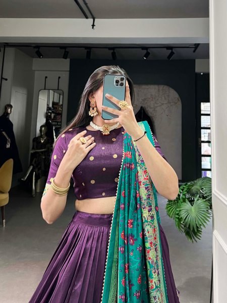 Designer Tussar Silk Lehenga Choli for Navratri | Printed and Foil Work Best Price from Surat Navratri Lehnega Choli