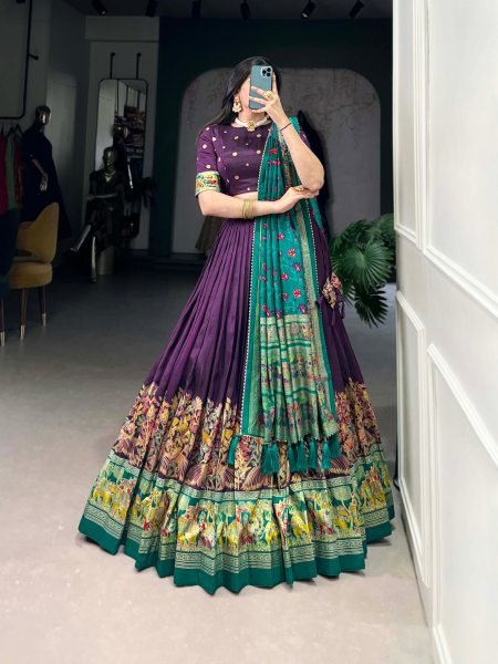 Designer Tussar Silk Lehenga Choli for Navratri | Printed and Foil Work Best Price from Surat Navratri Lehnega Choli