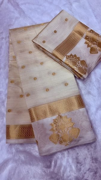 Designer Tusser Silk White Temple Saree with Traditional Chit Pallu at Wholesale Rate Silk Sarees Wholesale