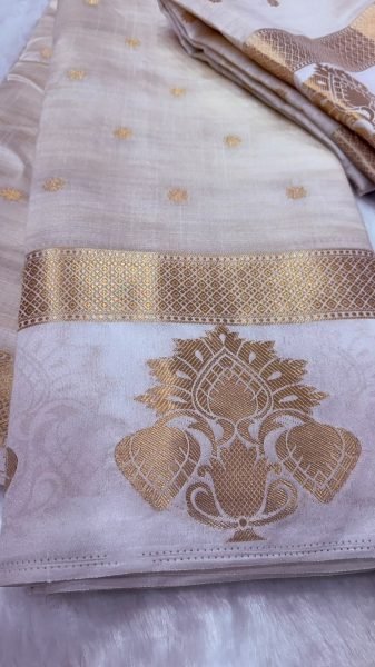 Designer Tusser Silk White Temple Saree with Traditional Chit Pallu at Wholesale Rate Silk Sarees Wholesale