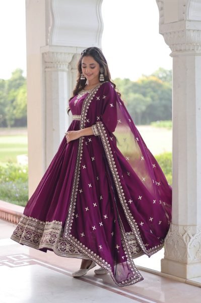  Vichitra Silk Sequins Embroidered Gown for Resellers Plus Size Kurti / Gown