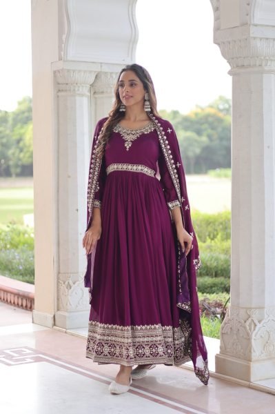  Vichitra Silk Sequins Embroidered Gown for Resellers Plus Size Kurti / Gown