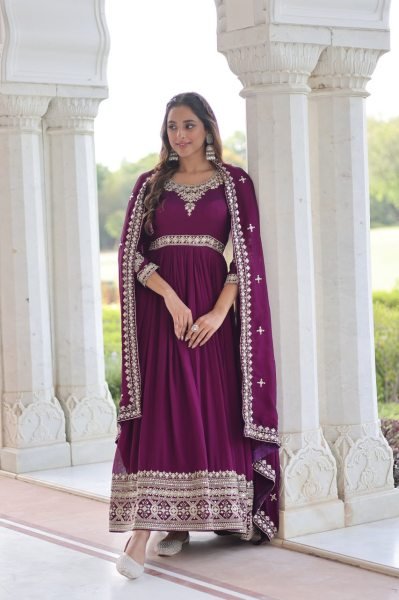  Vichitra Silk Sequins Embroidered Gown for Resellers Plus Size Kurti / Gown