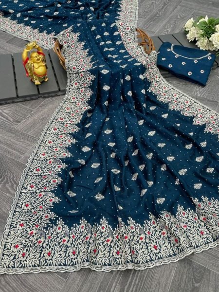 Designer Vichitra silk with embroidery work 