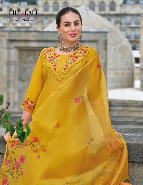 Designer Viscose Party Wear Organza Embroidery Lace Work Kurtis  3 Piece Kurti Set