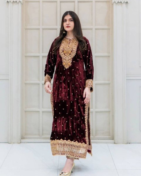 Designer Viscose Velvet Suit With Embroidery Sequence Work Ready To Wear Collection