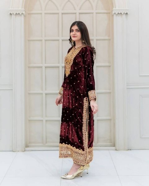 Designer Viscose Velvet Suit With Embroidery Sequence Work Ready To Wear Collection