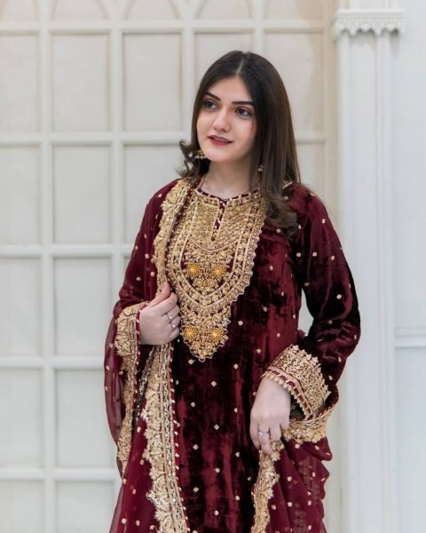 Designer Viscose Velvet Suit With Embroidery Sequence Work Ready To Wear Collection