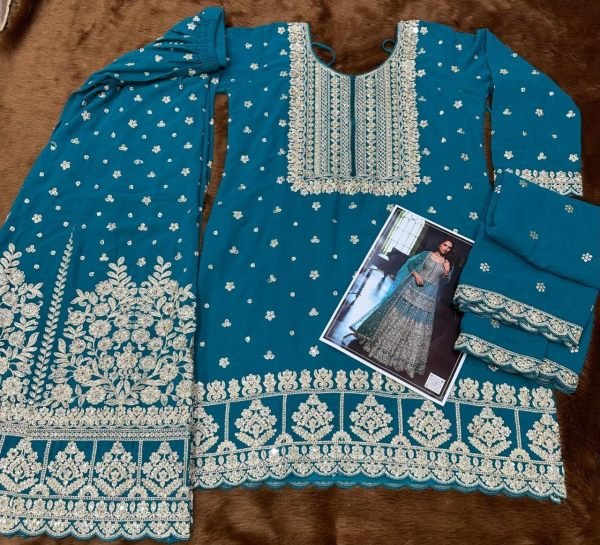 Designer Wedding Wear Teal Heavy Work Sharara Suit for Women Designer Plazzo Salwar Suits Wholesale