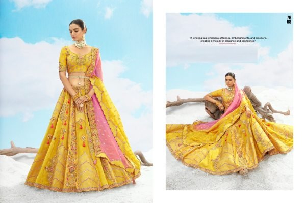 Designer Wedding Yellow Gold Bridal Lehenga Choli with Embroidery Cutwork Border Bridal Lehenga Choli