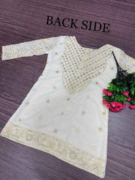 Designer White Heavy Georgette Partywear Kurta Sharara set Ready To Wear Collection