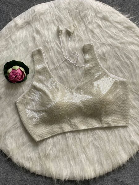 Designer White Pure Silk Blouse with Pearl & Pipe Handwork Ready-to-Wear Wholesale Ethnic Collection
