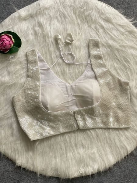 Designer White Pure Silk Blouse with Pearl & Pipe Handwork Ready-to-Wear Wholesale Ethnic Collection Blouse Collection