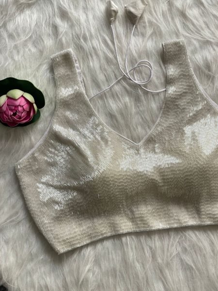 Designer White Pure Silk Blouse with Pearl & Pipe Handwork Ready-to-Wear Wholesale Ethnic Collection Blouse Collection