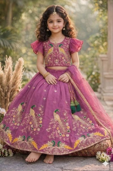 Designer Wine Lehenga Set for Girls with Embroidery Work Girls Wear
