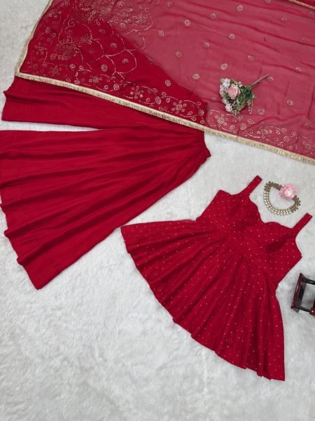 Designer Wine Red Anarkali Suit Set Premium Tabby Organza Handcrafted Mukesh Work Top Seller from Surat Anarkali Kurtis 