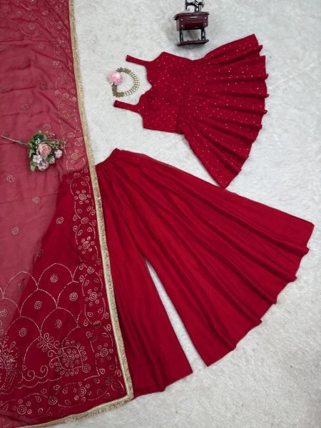 Designer Wine Red Anarkali Suit Set Premium Tabby Organza Handcrafted Mukesh Work Top Seller from Surat Anarkali Kurtis 