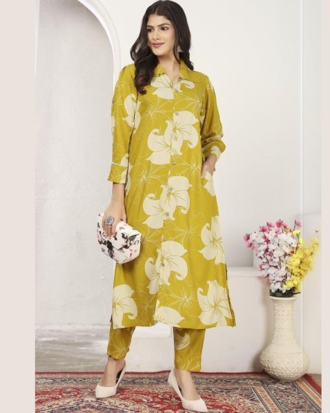 Designer Yellow Co Ord Set in Rayon and Chanderi Fabric for Everyday Wear CO ORD Sets