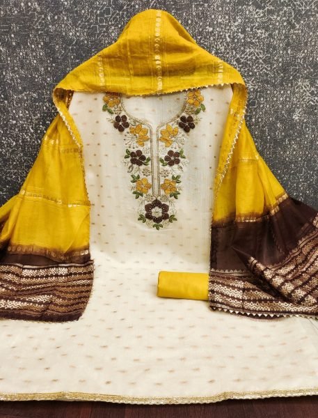 Designer Yellow Festive Wear Modal Suit Set with Fancy Chanderi Jacquard Dupatta Color Set Matching Dress Material Wholesale