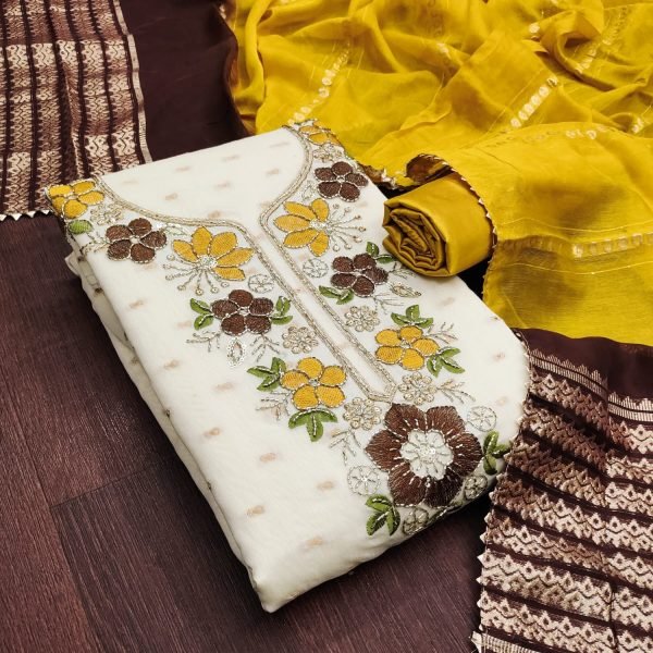 Designer Yellow Festive Wear Modal Suit Set with Fancy Chanderi Jacquard Dupatta Color Set Matching Dress Material Wholesale