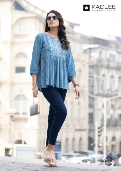 Crystal Select Collection Rayon Wrinkle Tops with Elegant Hand Embroidery Full Set Kurti