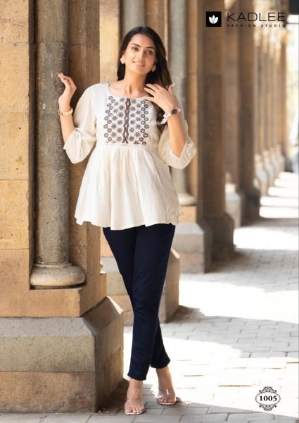 Crystal Select Collection Rayon Wrinkle Tops with Elegant Hand Embroidery Full Set Kurti