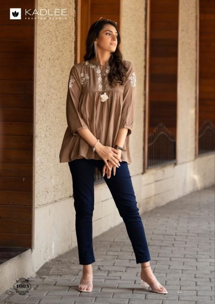 Crystal Select Collection Rayon Wrinkle Tops with Elegant Hand Embroidery Full Set Kurti
