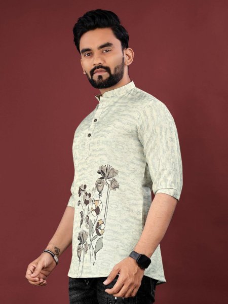 Digital Jute Cotton Kurta with Smart Collar &  Everyday Comfort Mens Wear