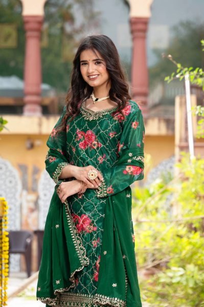  Digital Print   Embroidery Design Chinon Silk Kurti with Plazo   Dupatta for Wedding Ready To Wear Collection