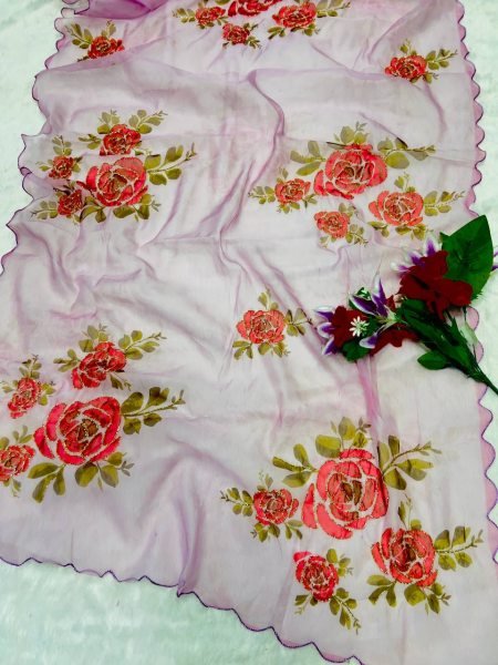Digital Print Light Purple Saree Orgenza Saree Wholesale Price  Organza Sarees Wholesale