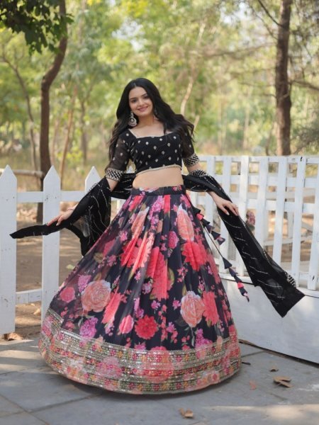 Digital Printed Faux Georgette Sequence Lehenga Choli  