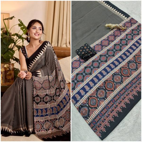 Digital Printed Soft Semi Gajji Silk Saree with Ajrakh Work at Best Rate Silk Sarees Wholesale