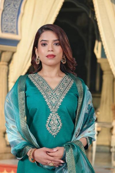 Dipali Embroidered Viscose Chanderi Straight Kurta with Jacquard Dupatta For Woman 3 Piece Kurti Set