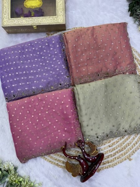 Distinctive Cream Designer NC Moss Butti Saree with Jarkhan Diamond Work for Festival Designer Wedding Sarees Wholesale