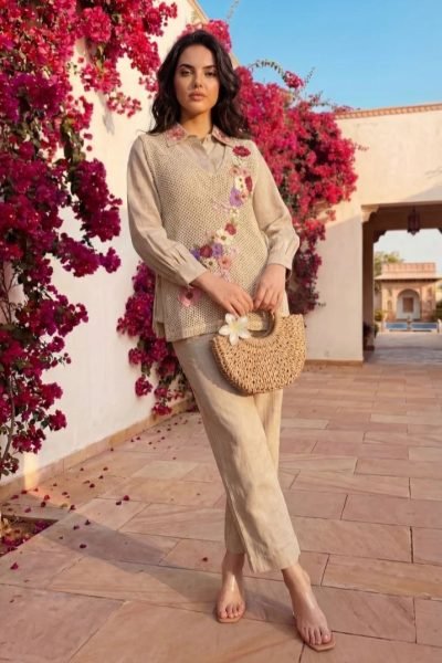 Distinctive Cream Swiss Cotton Koti with Embroidered Crochet Work at Wholesale Rate CO ORD Sets