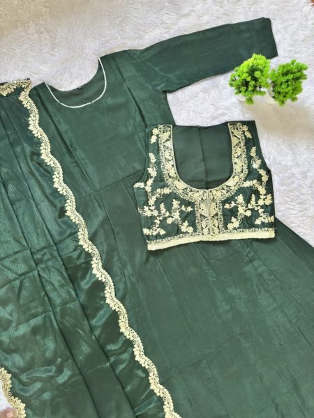 Distinctive Green Festive Wear Gown with Koti and Embroidery Dupatta Kurti With Dupatta Wholesale