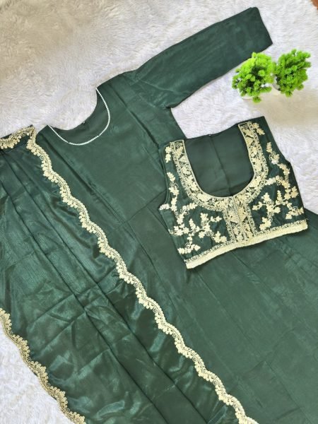Distinctive Green Festive Wear Gown with Koti and Embroidery Dupatta Kurti With Dupatta Wholesale