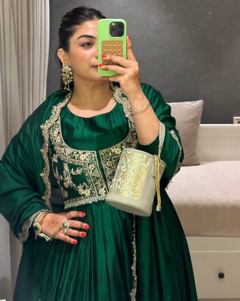Distinctive Green Festive Wear Gown with Koti and Embroidery Dupatta Kurti With Dupatta Wholesale