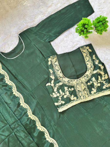 Distinctive Green Festive Wear Gown with Koti and Embroidery Dupatta Kurti With Dupatta Wholesale