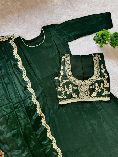 Distinctive Green Festive Wear Gown with Koti and Embroidery Dupatta Kurti With Dupatta Wholesale