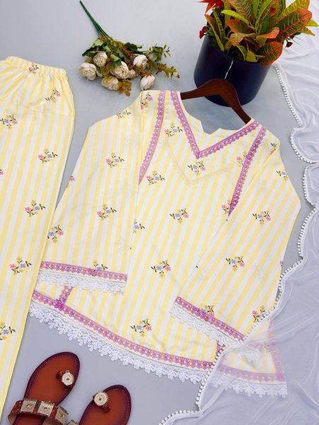 Distinctive Lemon Yellow Heavy Pure Natural Crepe Farshi Pant Suit Set Ready To Wear Collection
