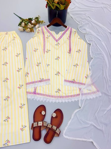Distinctive Lemon Yellow Heavy Pure Natural Crepe Farshi Pant Suit Set Ready To Wear Collection