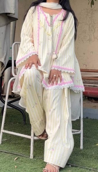 Distinctive Lemon Yellow Heavy Pure Natural Crepe Farshi Pant Suit Set Ready To Wear Collection