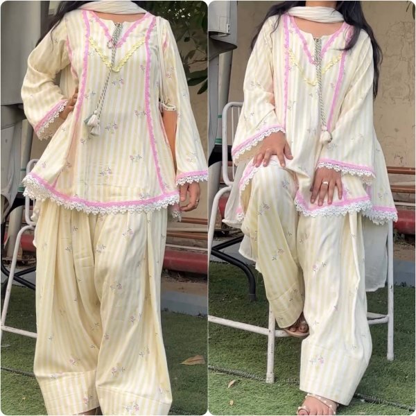 Distinctive Lemon Yellow Heavy Pure Natural Crepe Farshi Pant Suit Set Ready To Wear Collection